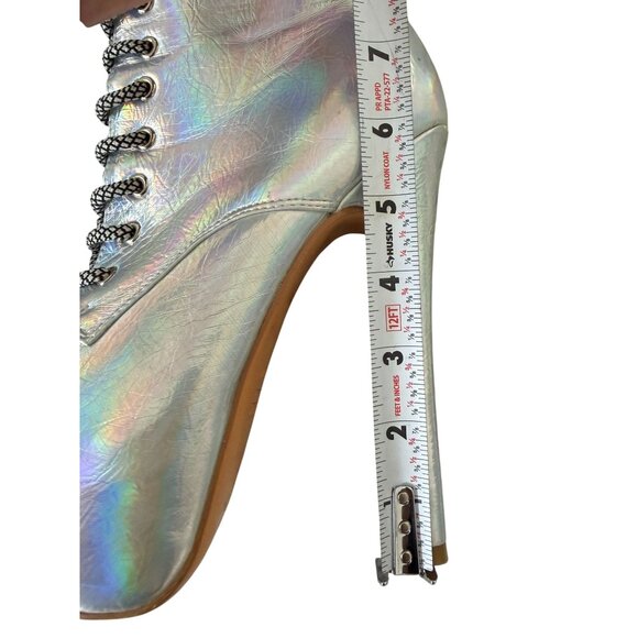 IRIDESCENT Silver Metallic Platform Heels Boots Size US 6 - Picture 10 of 12